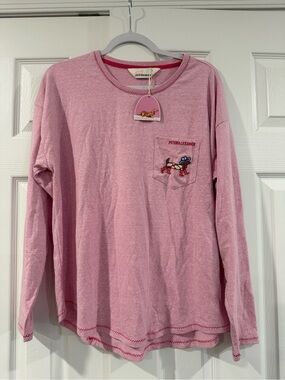 Peter Alexander Pink Long Sleeve Tee with Embroidered Dachshund Pocket